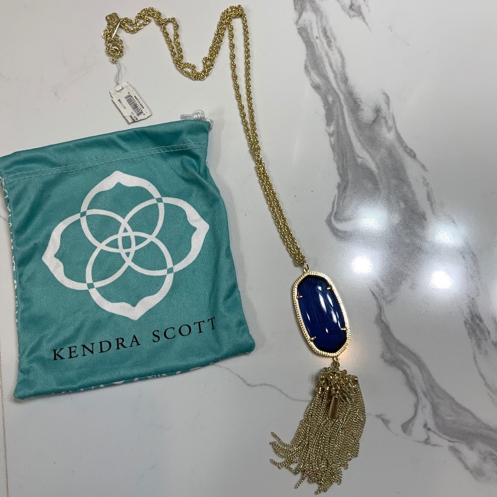 Kendra Scott Rayne Gold Long Pendant Necklace blue